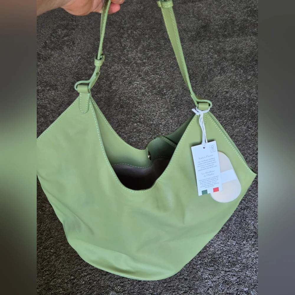 VIOLA CASTELLANI Made ln Italy Leather Hobo With Oval Bottom.Sage. NWT